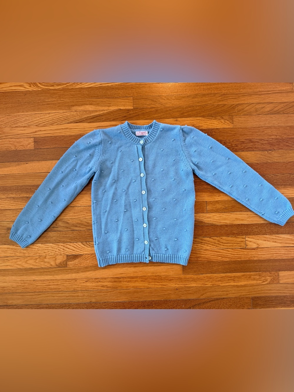 La Coqueta Light Blue Pom-Pom Knit Cardigan 9Y